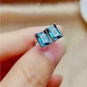 2.0 Ct Emerald Cut Simulated London Blue Topaz Stud Earrings White in 925 Silver